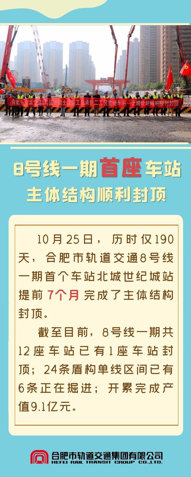 合肥轨道交通8号线一期首座车站主体结构顺利封顶(图1)